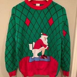 🎄🎄🎄 Best Ugly Christmas Sweater - Santa Clause on Toilet - Funny/Ugly 🎄🎄🎄